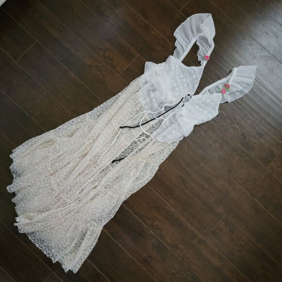 Free People Selena Maxi Top Womens S Lace Y2K Romance Enchanting Garden Fairy - Picture 3 of 7